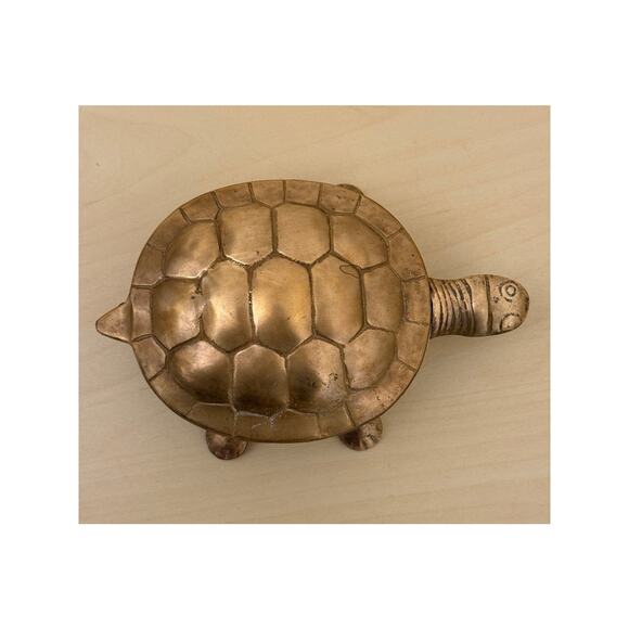 Vintage Brass Turtle Tortoise Hinged Trinket Box Ashtray Figurine - Picture 4 of 10
